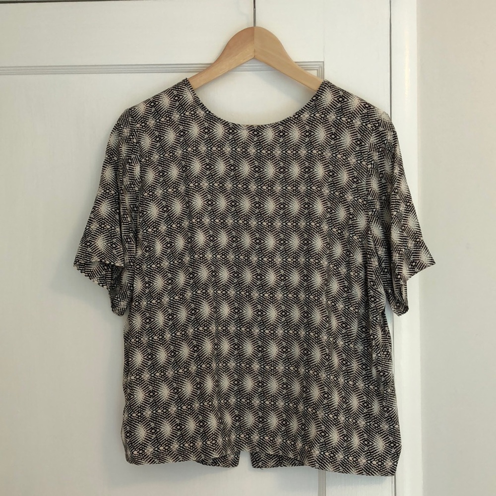 Pink grey black and white blouse